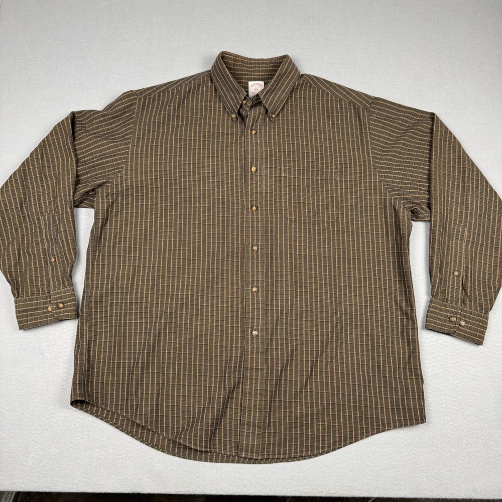 Brooks Brothers 346 Mens XL Brown Plaid Cotton Wool Flannel Button Down Shirt - Picture 2 of 8